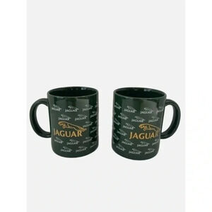 Set of 2 Jaguar Automotive Logo Coffee‎ Mugs Green/Gold Made in the USA